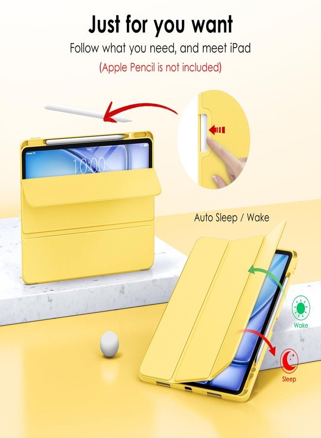 DTTO for iPad Air 13 Inch Case M3/M2 2025/2024, iPad Pro 12.9 Inch Case (6th/ 5th/ 4th/ 3rd Gen), Smart Slim Trifold Stand Soft Cover with Pencil Holder for iPad Air 13", Yellow - Image 3